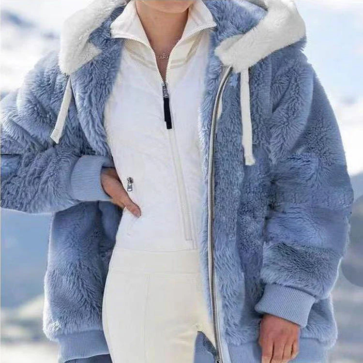 Tovalise | Women's Hooded Patchwork Faux Fur Zip-Up Jacket