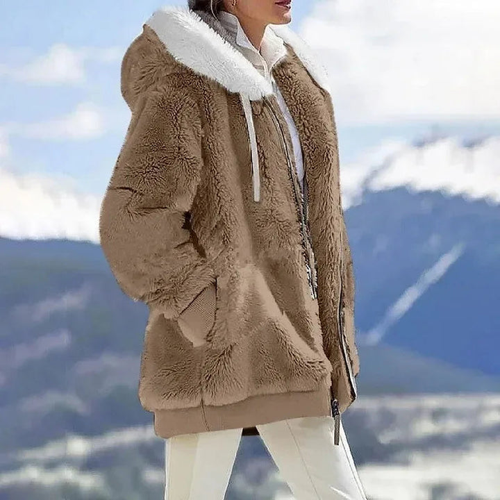 Tovalise | Women's Hooded Patchwork Faux Fur Zip-Up Jacket