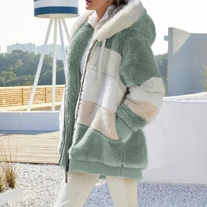 Tovalise | Women's Hooded Patchwork Faux Fur Zip-Up Jacket