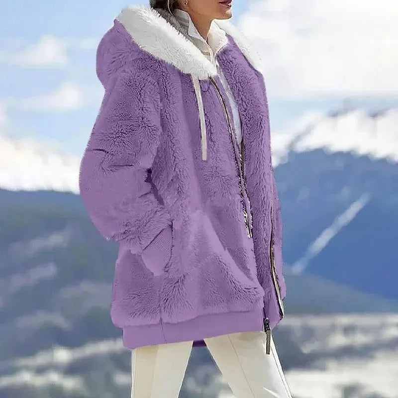 Tovalise | Women's Hooded Patchwork Faux Fur Zip-Up Jacket