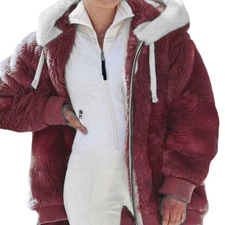 Tovalise | Women's Hooded Patchwork Faux Fur Zip-Up Jacket