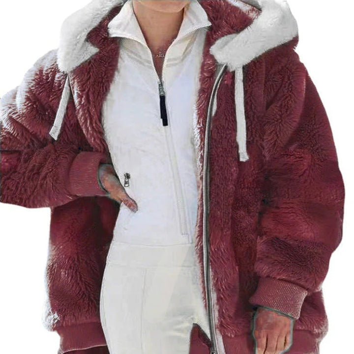 Tovalise | Women's Hooded Patchwork Faux Fur Zip-Up Jacket