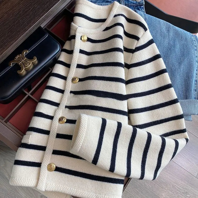 Tovamora | Women's Knit Cozy Classic Striped Button-Front Cardigan Sweaters — 1