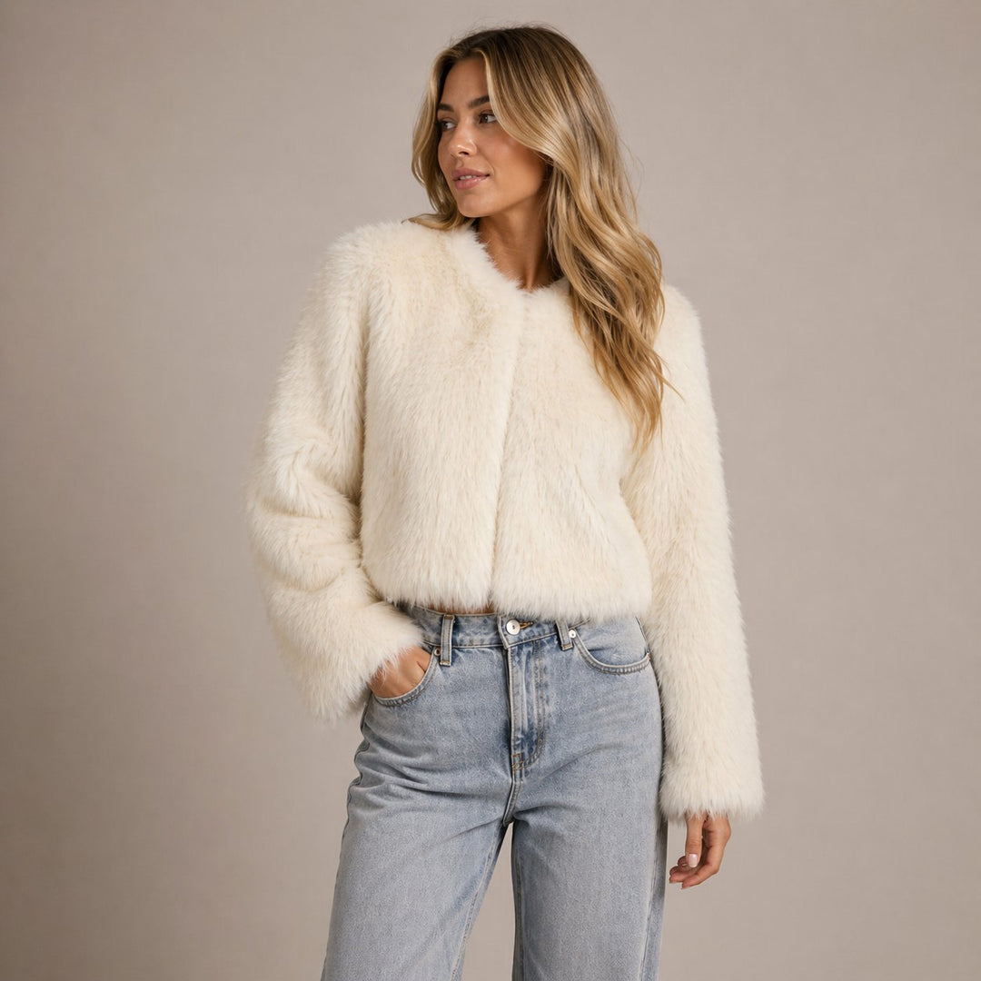 Tovanova | Women's Faux Fur Jacket with an Open Front and Relaxed Cut — White