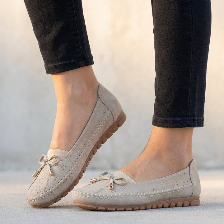 Tovareth | Women's Orthopedic Comfort Orthopedic Loafers Slip-On Perforated Bow Comfort — Off White