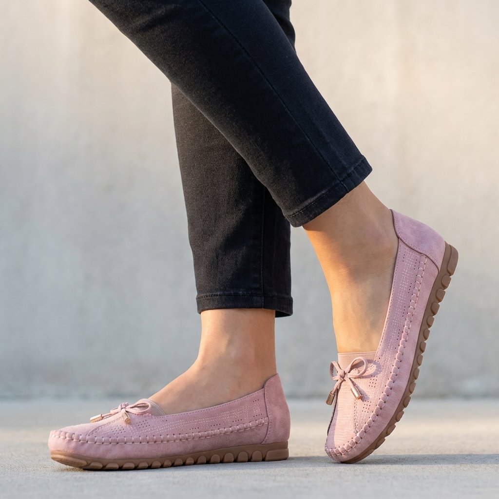 Tovareth | Women's Orthopedic Comfort Orthopedic Loafers Slip-On Perforated Bow Comfort — Pink
