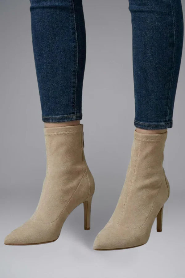 Valeienne | Women's Ankle Boots with Zip Closure and Block Heel — Beige