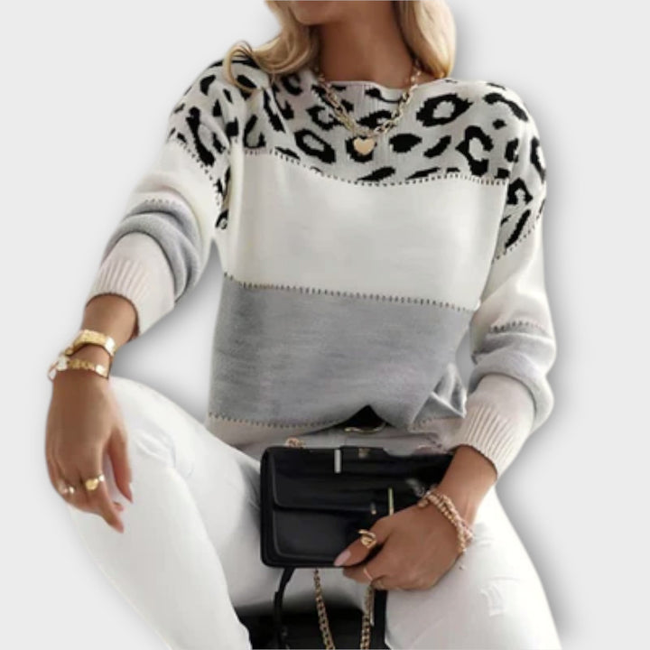Valeora | Women's Cozy Stylish Leopard Print Sweater — Gray