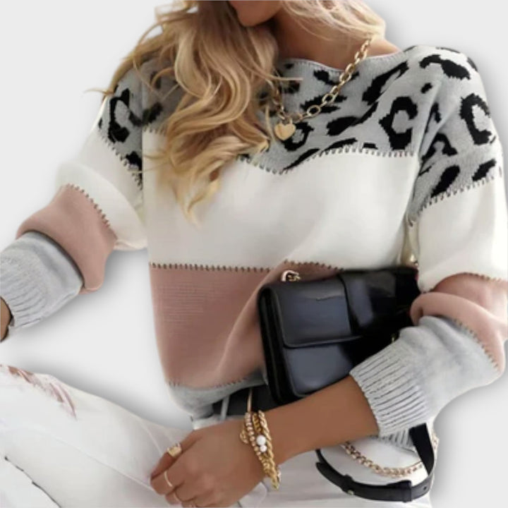 Valeora | Women's Cozy Stylish Leopard Print Sweater — Pink