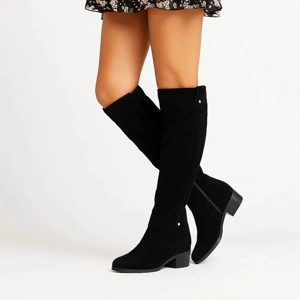 Valethea | Women's Suede Boots with Block Heel for — Black