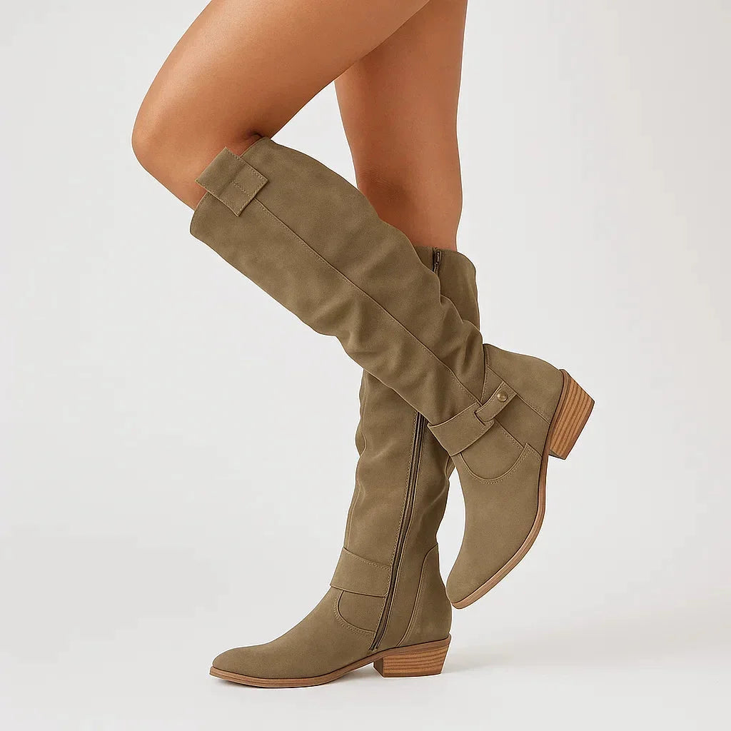 Valethea | Women's Suede Boots with Block Heel for — Dark Green