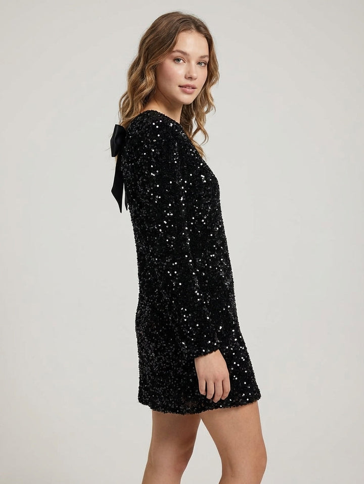 Valeynn | Women's Elegant Sequin Dress with Bow for — Black