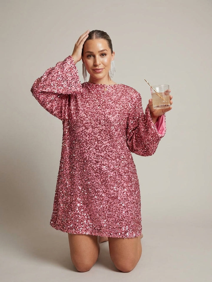 Valeynn | Women's Elegant Sequin Dress with Bow for — Pink