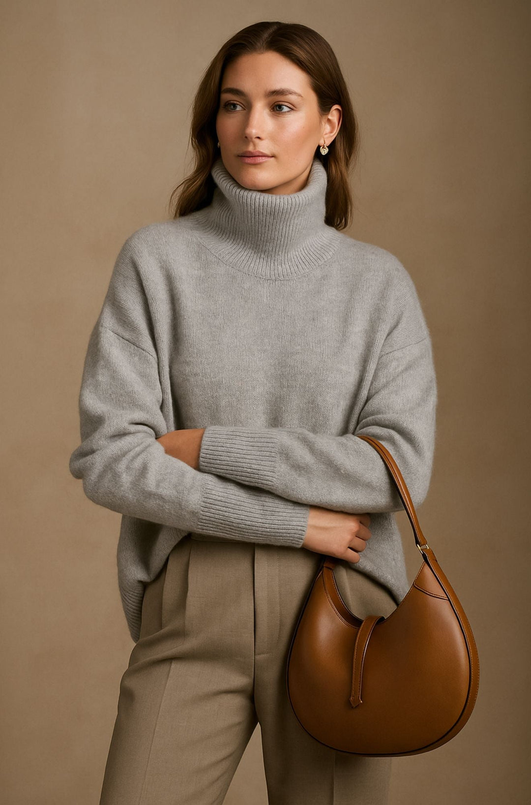 Veletta | Women's Knit Cozy High Turtleneck Collar Sweaters — Grey