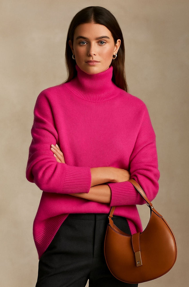 Veletta | Women's Knit Cozy High Turtleneck Collar Sweaters — Pink