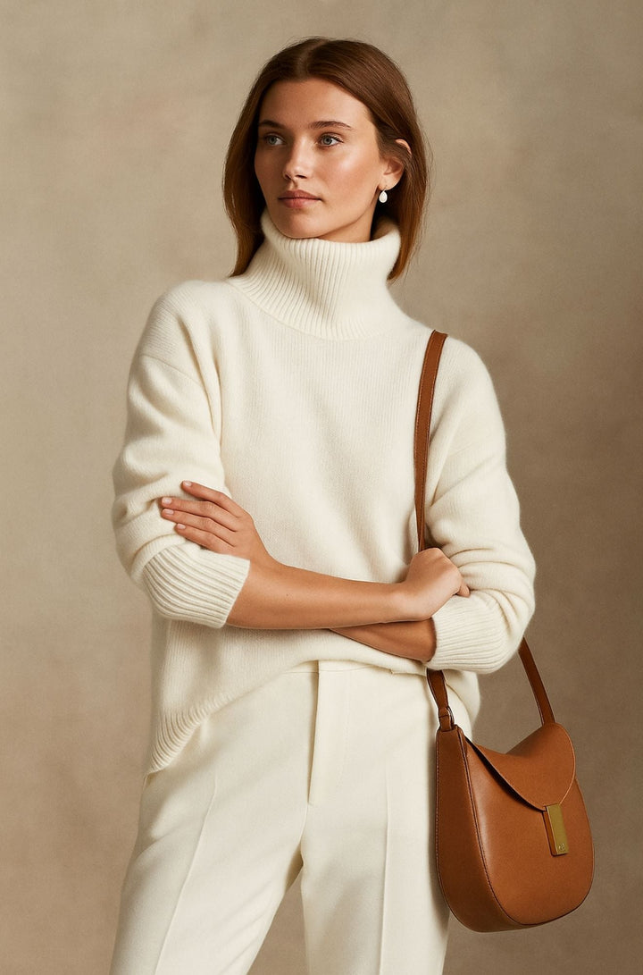 Veletta | Women's Knit Cozy High Turtleneck Collar Sweaters — White