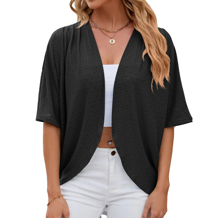 Veraanthe | Women's Knit Cozy Cardigan Sweater Mid Sleeve Hollow Out Boho Loose — Blcak