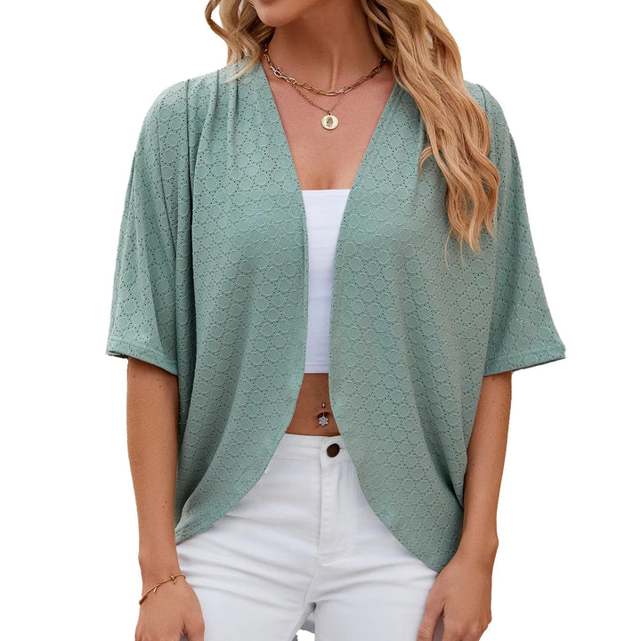 Veraanthe | Women's Knit Cozy Cardigan Sweater Mid Sleeve Hollow Out Boho Loose — Green
