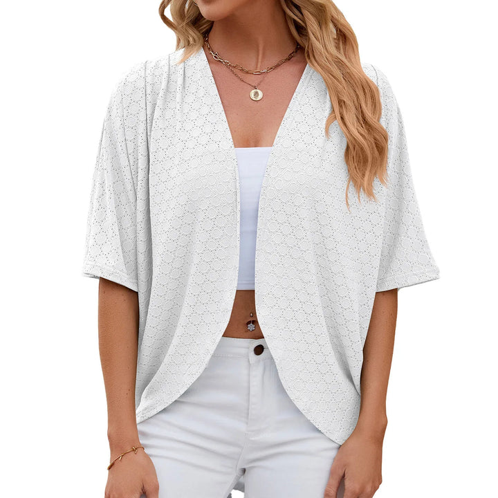 Veraanthe | Women's Knit Cozy Cardigan Sweater Mid Sleeve Hollow Out Boho Loose — White
