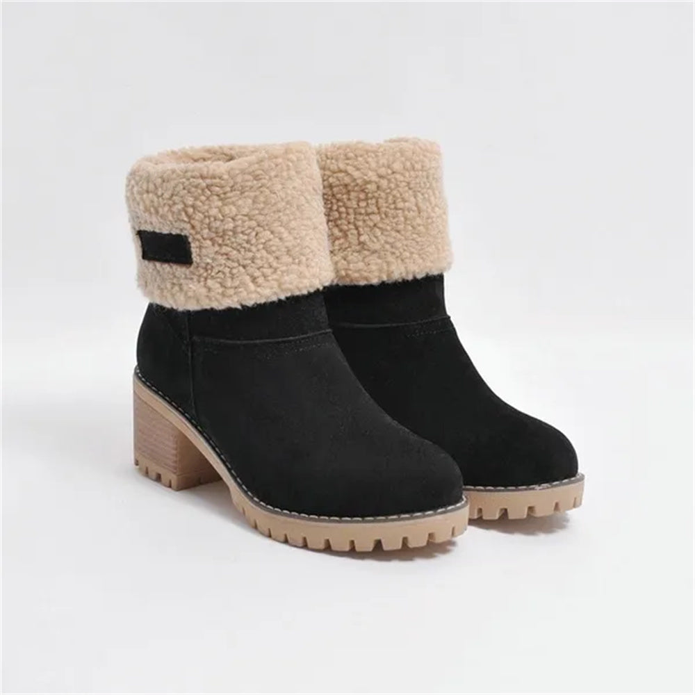 Veraella | Women's Faux Shearling Cuff Ankle Style Boots — Black