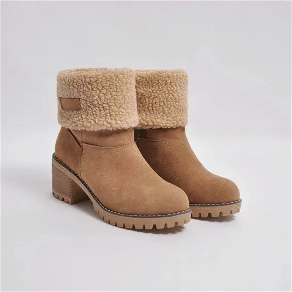Veraella | Women's Faux Shearling Cuff Ankle Style Boots — Brown A