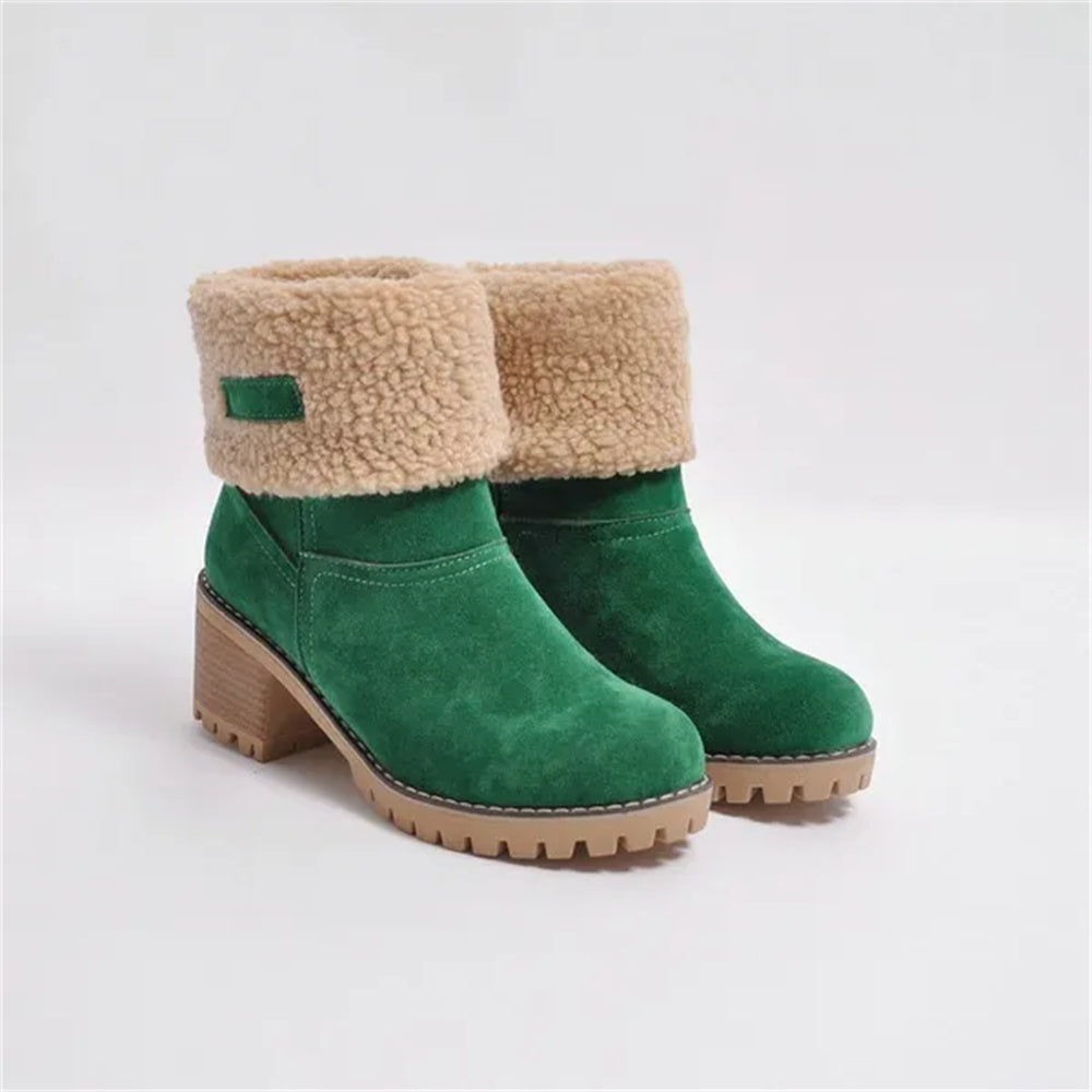 Veraella | Women's Faux Shearling Cuff Ankle Style Boots — Green