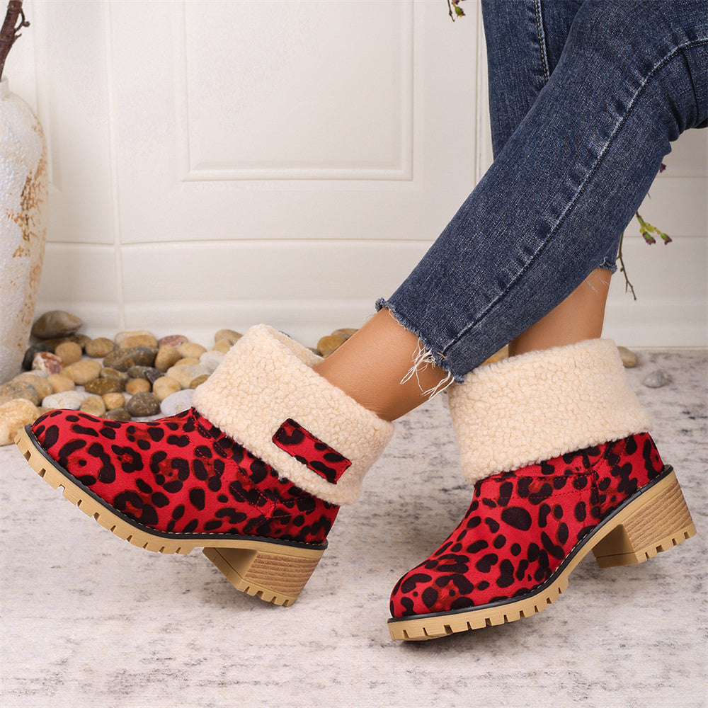 Veraella | Women's Faux Shearling Cuff Ankle Style Boots — Red