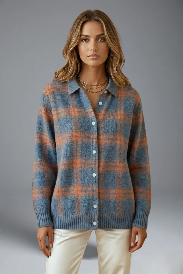 Verenaana | Women's Cardigan Button Front Collar Plaid Everyday Wear