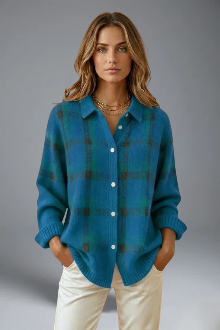 Verenaana | Women's Cardigan Button Front Collar Plaid Everyday Wear