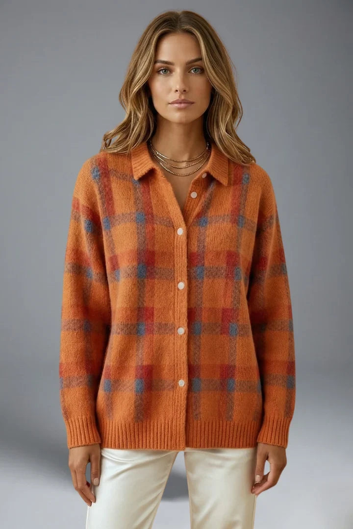 Verenaana | Women's Cardigan Button Front Collar Plaid Everyday Wear