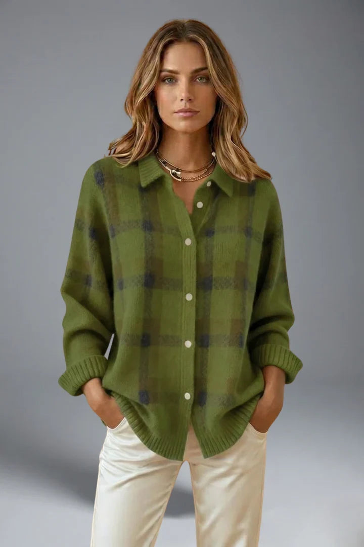 Verenaana | Women's Cardigan Button Front Collar Plaid Everyday Wear