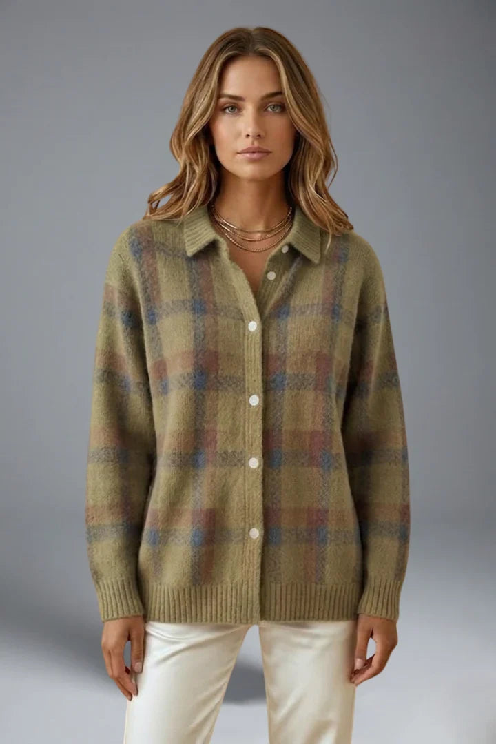 Verenaana | Women's Cardigan Button Front Collar Plaid Everyday Wear