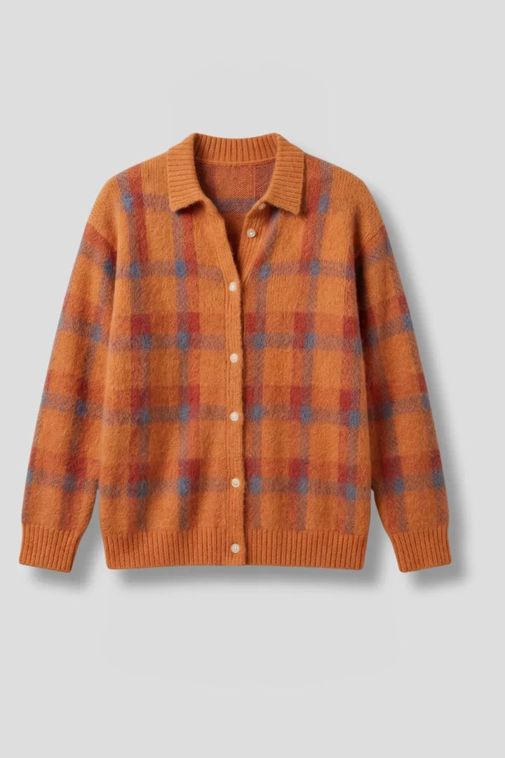 Verenaana | Women's Cardigan Button Front Collar Plaid Everyday Wear