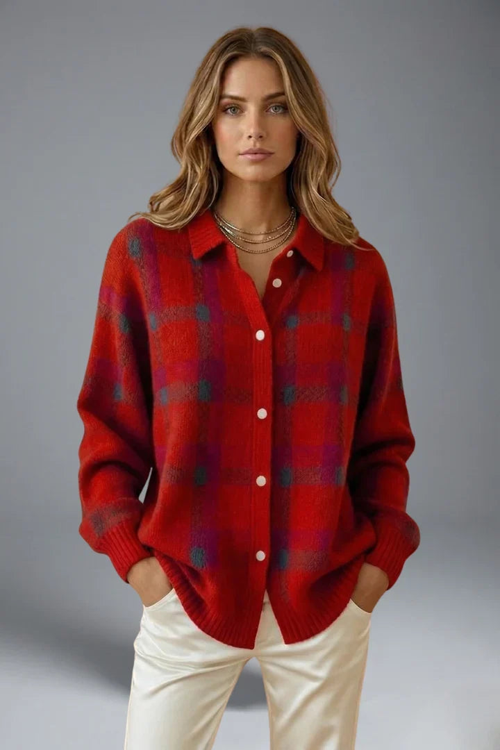 Verenaana | Women's Cardigan Button Front Collar Plaid Everyday Wear