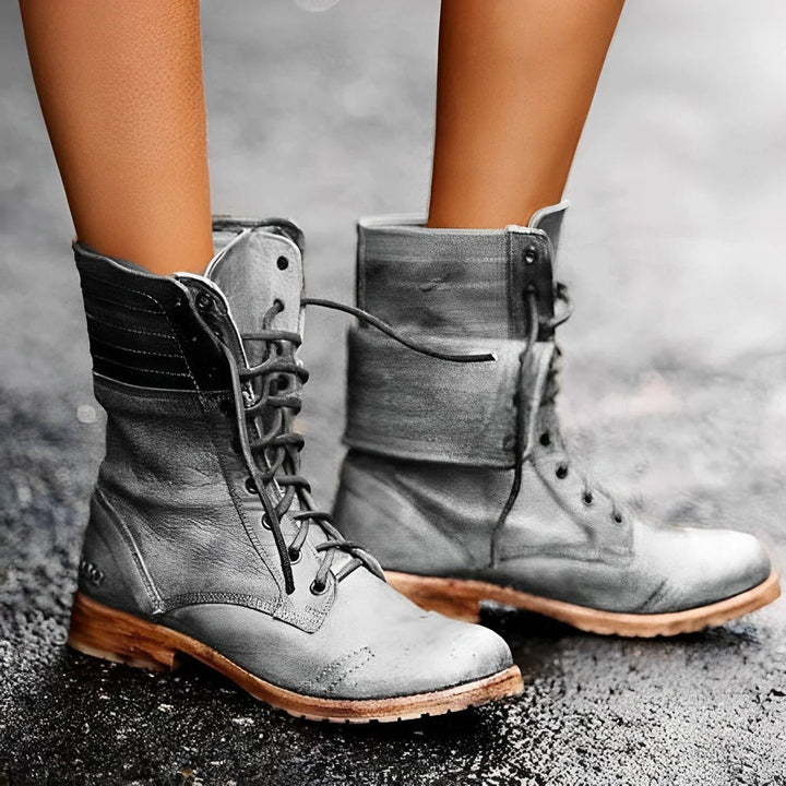Verenaora | Women's Vintage Lace-Up Combat Ankle Boots — Grey