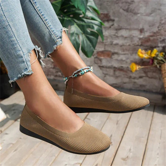 Vesperdora | Women's Orthopedic Comfort Knit Round Toe Ballet Flats Slip-On Loafers — Beige