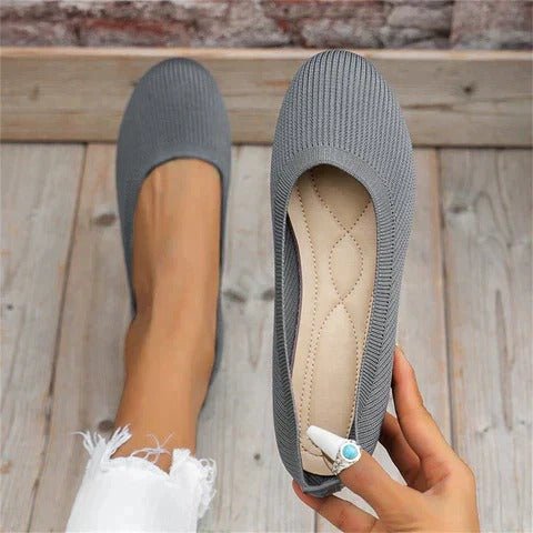 Vesperdora | Women's Orthopedic Comfort Knit Round Toe Ballet Flats Slip-On Loafers — Grey