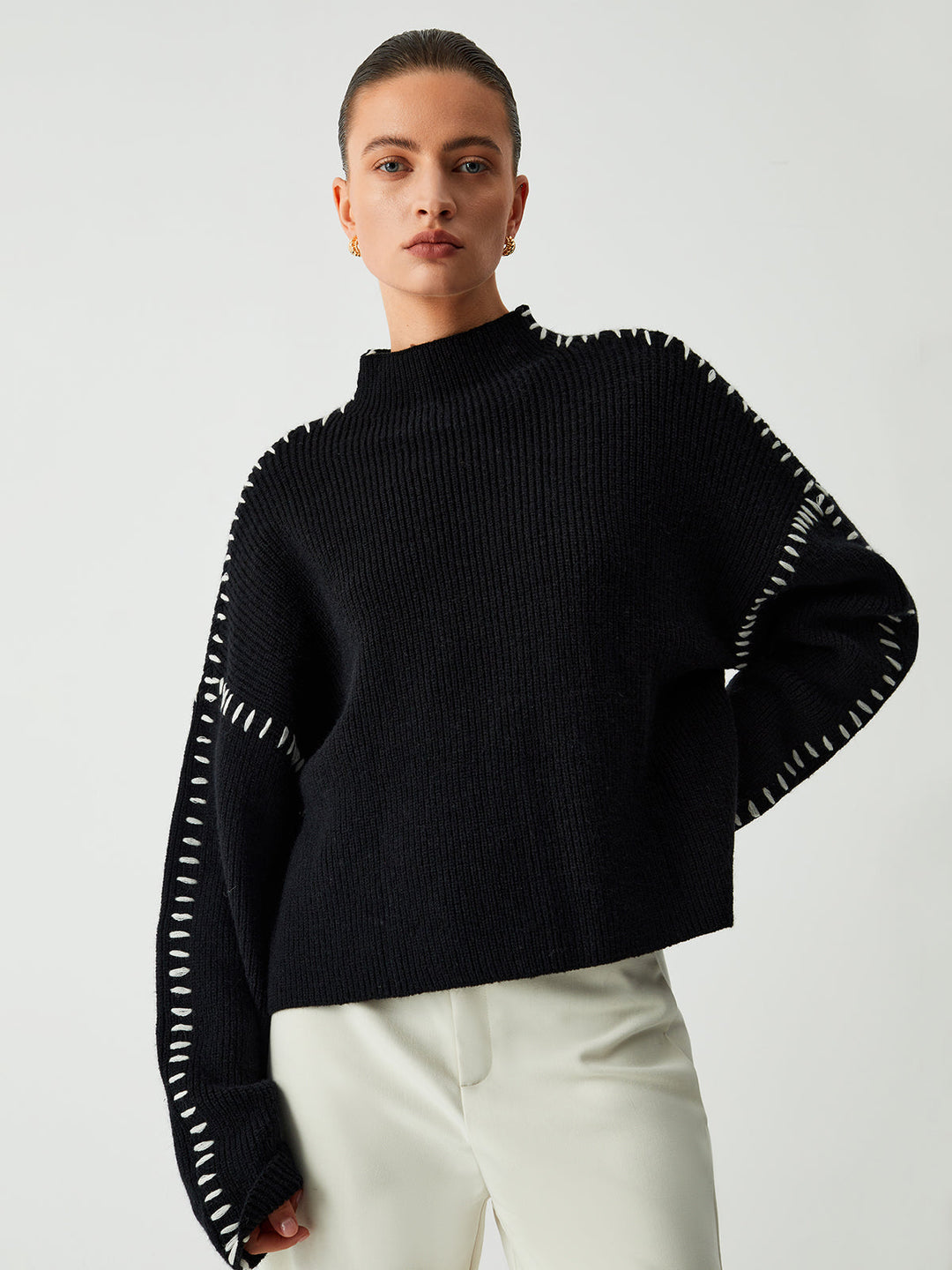 Vesperelle | Women's Cardigan Mock Neck Oversized Knit Everyday Wear