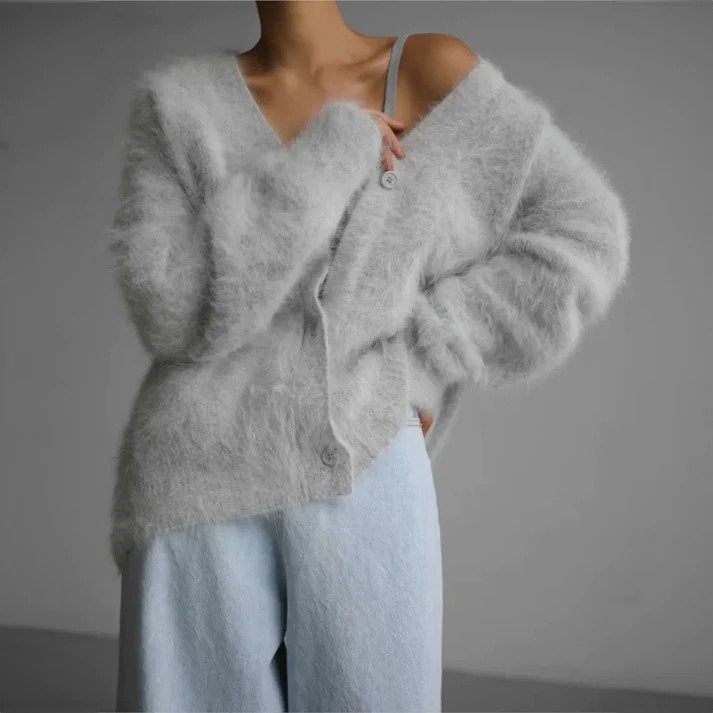 Vesperessa | Women's Cozy Elegant And Soft Luxury Everyday Cardigan — Light Gray