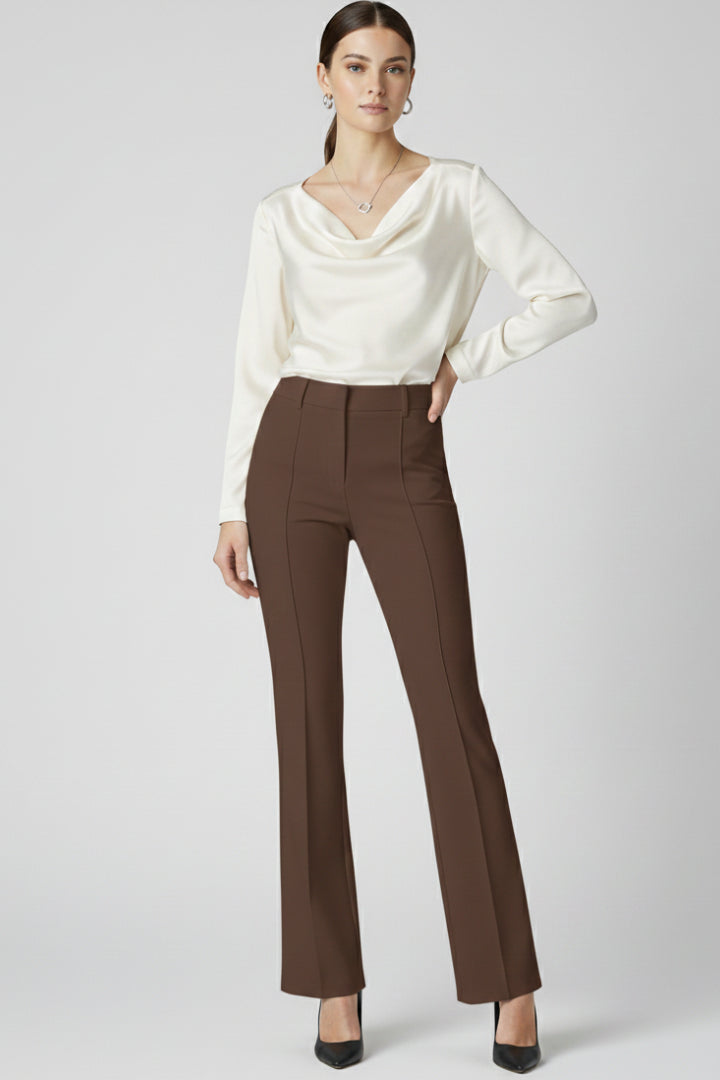 Vienmira | Women's Wide-Leg High-Waisted Trousers with Structured Fit and Versatile Style — Brown