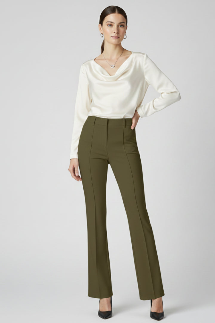 Vienmira | Women's Wide-Leg High-Waisted Trousers with Structured Fit and Versatile Style — Olive Green