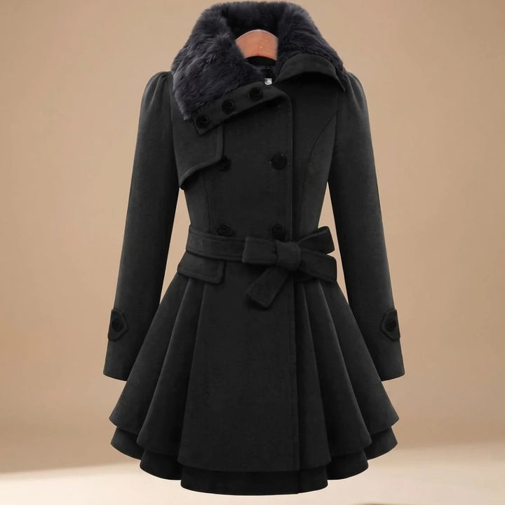 Wildamira | Women's Belted Double-Breasted Faux Fur Collar Jacket