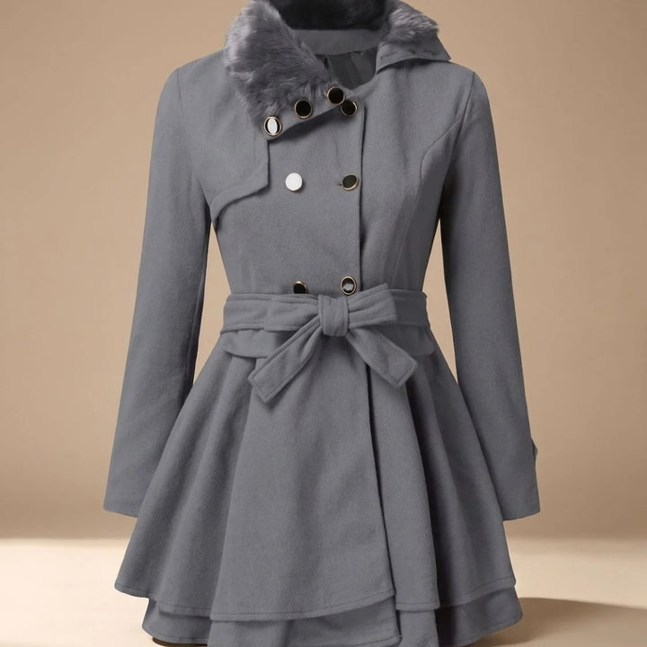 Wildamira | Women's Belted Double-Breasted Faux Fur Collar Jacket
