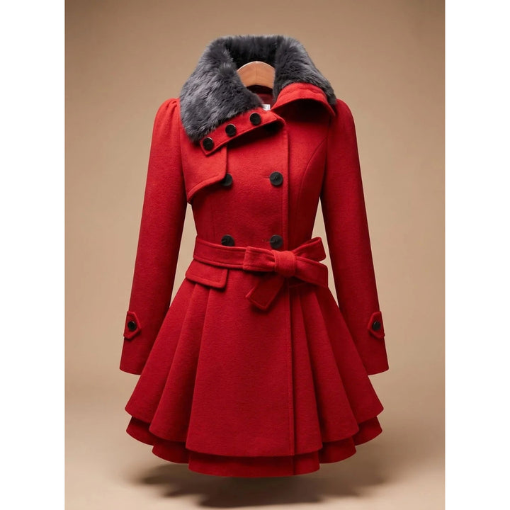 Wildamira | Women's Belted Double-Breasted Faux Fur Collar Jacket