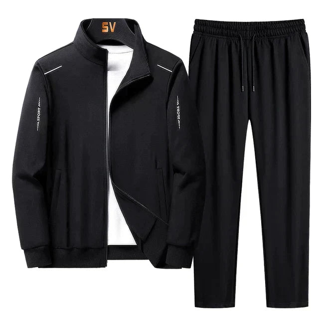 Winston | Men's Matching Sleek Two-Piece Tracksuit with Modern Lines Sets — Black