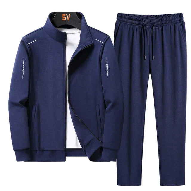 Winston | Men's Matching Sleek Two-Piece Tracksuit with Modern Lines Sets — Dark Blue