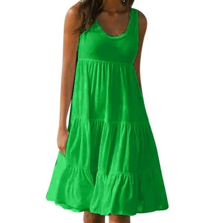 Casual tiered summer dress with relaxed fit displayed on a plain background.
