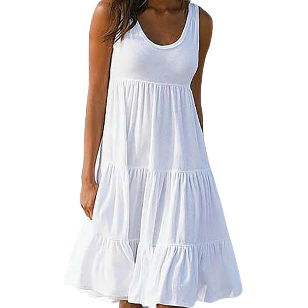 Relaxed sleeveless dress with tiered skirt