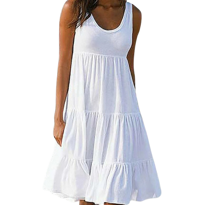 Relaxed sleeveless dress with tiered skirt
