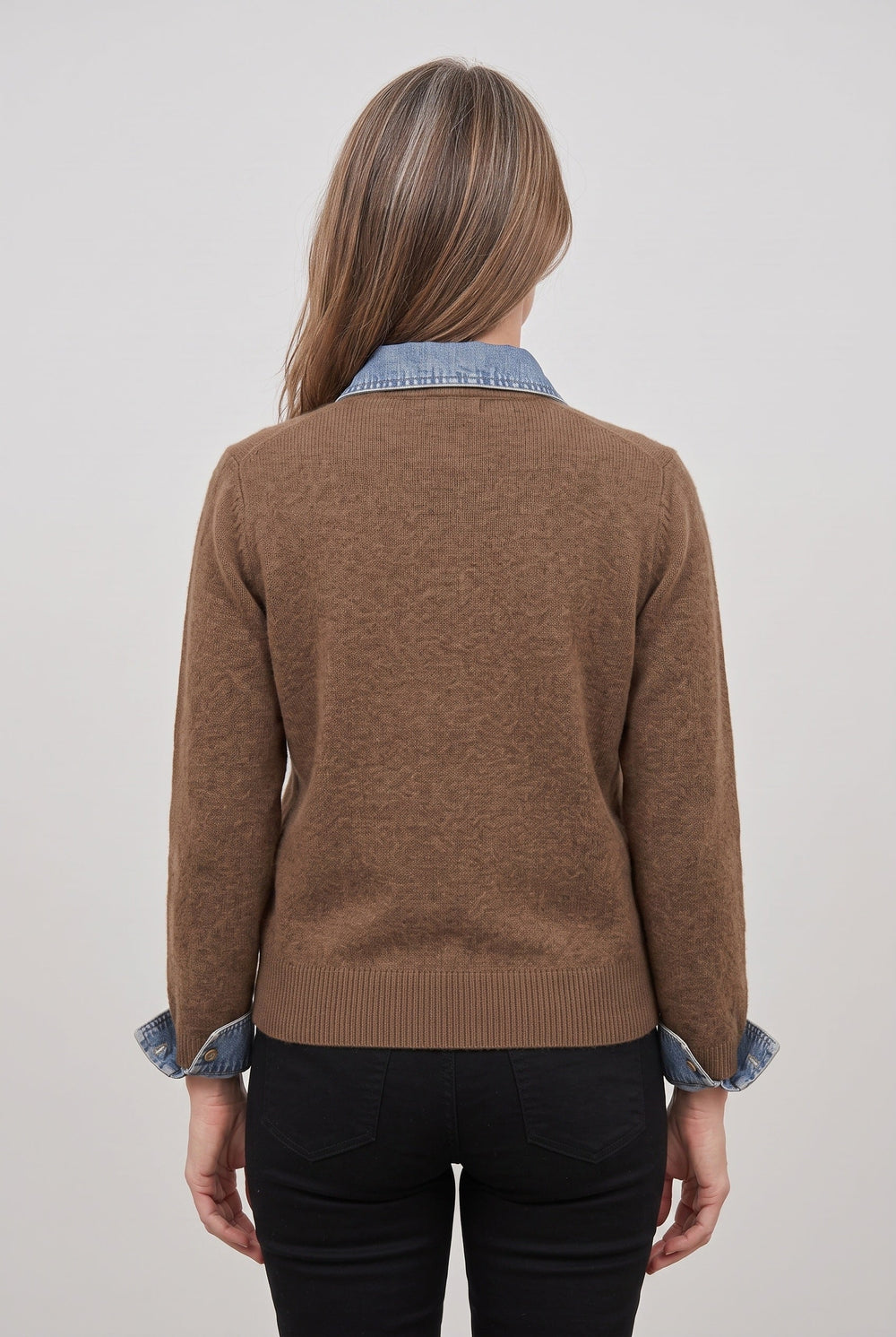 Wynria | Women's Knit Cozy Denim-Look Cardigan, Button-Front Collar — 2